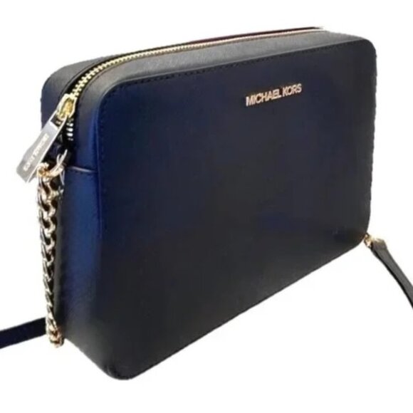 Michael Kors Jet Set Large East West Zip Crossbody Leather Black NWOT - Picture 2 of 11